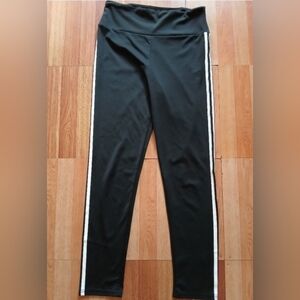 Women's Black Leggings with White Side Stripes. S/M Fit
